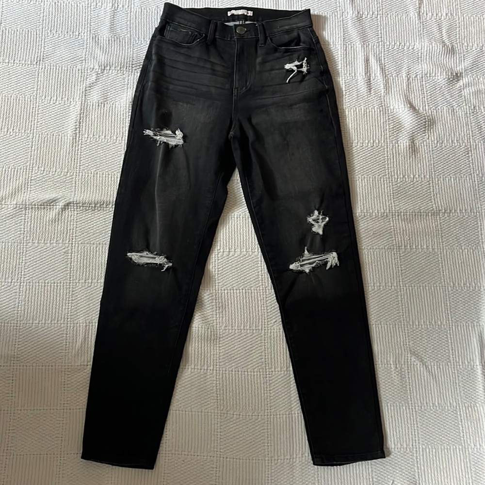 black ripped high rise mom jeans, size 3